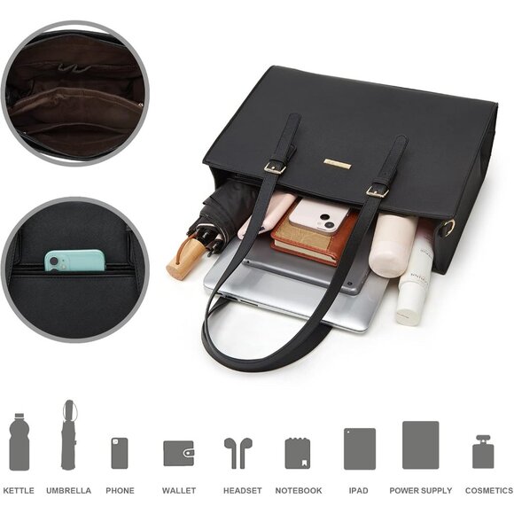 Fashionable Synthetic Leather Handbags Set - Tote, Crossbody, and Cosmetic Bags - Picture 6 of 6